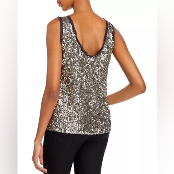 Velvet by Graham & Spencer Leyla Sequined Sleeveless Raw Edge Trim Top NWT Sz L - Picture 2 of 10